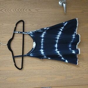 Love Crazy Blue and White Tie Dye Striped Flowy Tank Top